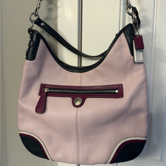 Coach Laura Hobo Bag Purple & Navy Soft Milled Cowhide Leather Satchel #F15148 - Picture 1 of 3